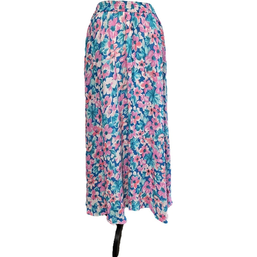 Vintage 90s Lilly Pulitzer Pink Blue Floral Pull On Maxi Skirt Size 8/10
